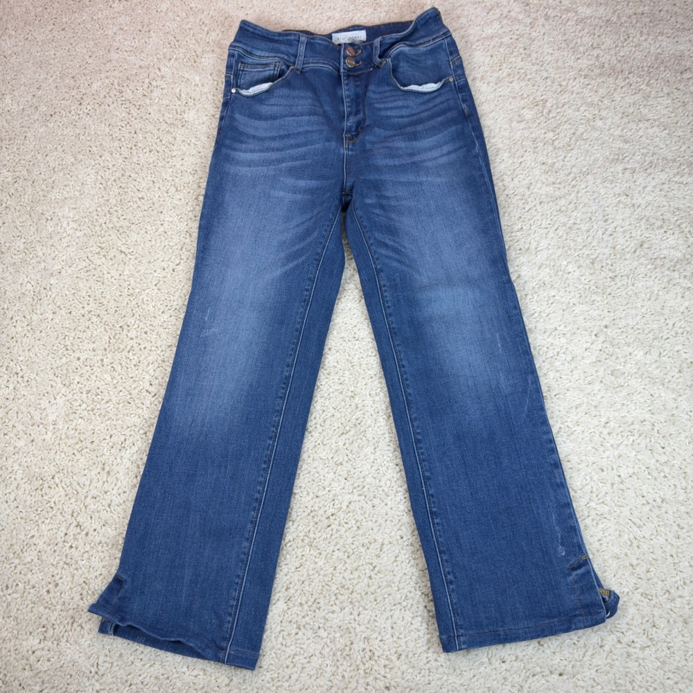 Risen Jeans Wide Leg Women 11/ 30 Blue Side Slit Hem High Rise Denim RDHY318